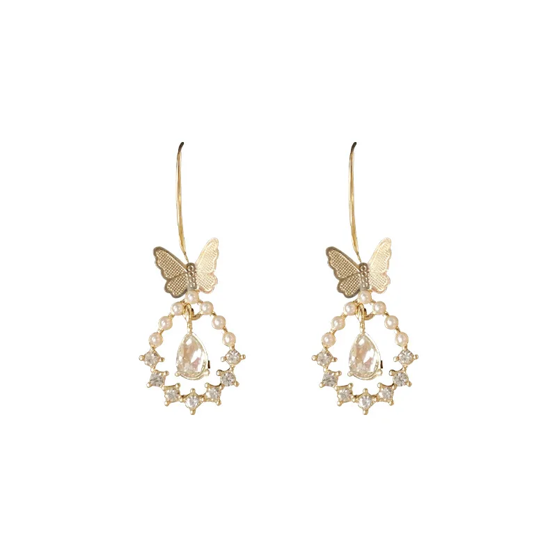

SNCSDK 2021 Trend Butterfly Water Droplets Zircon Women's Dangle Earrings Temperament Fashion Earring Accessories