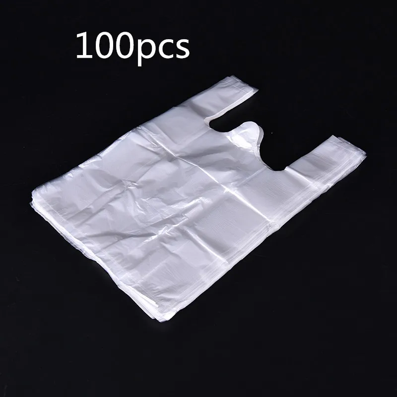 

100pcs Plastic T-Shirt Retail Shopping Design Supermarket Bags Handles Packaging,