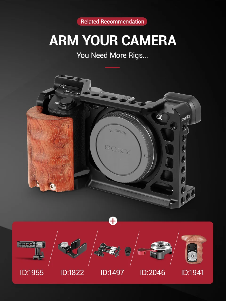 SmallRig A6500 клетка с деревянной рукояткой для sony Alpha A6500/ILCE-6500 клетка для камеры быстросъемный монтажный комплект-2097