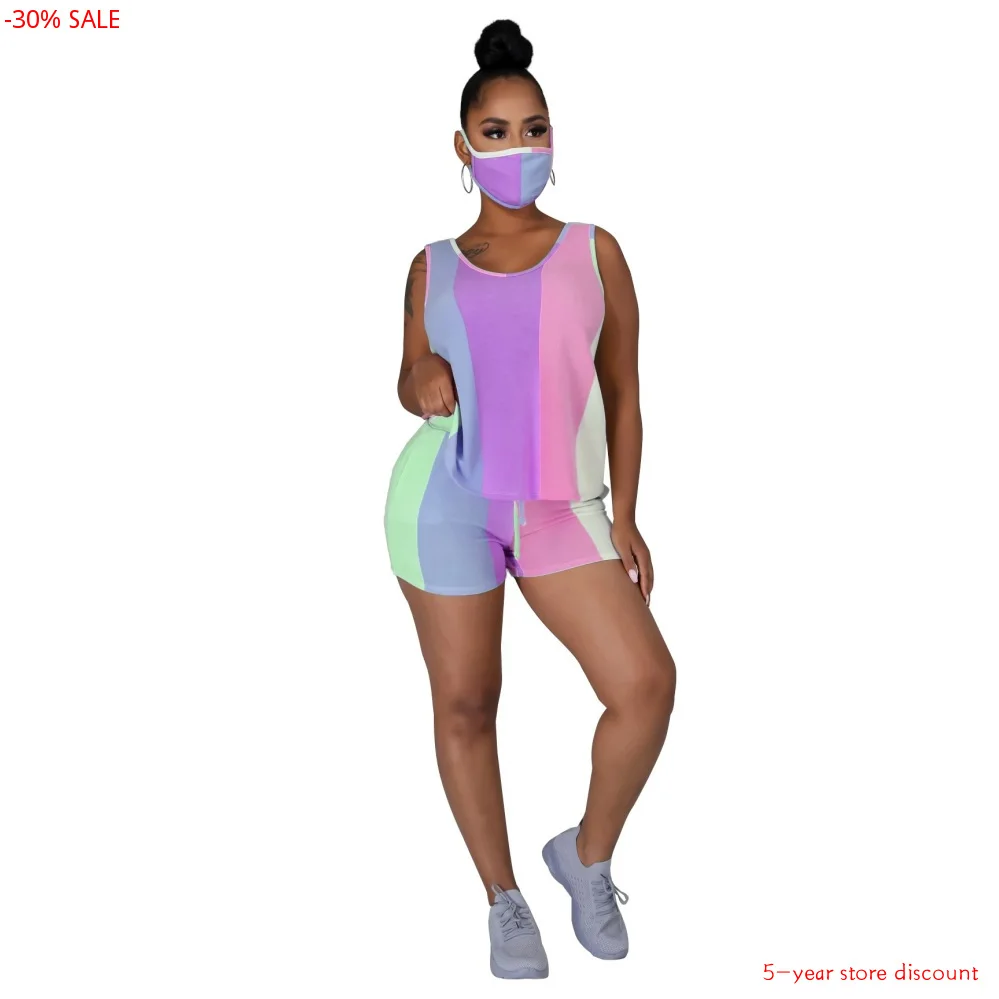 Женский спортивный костюм из двух предметов в полоску велосипедные