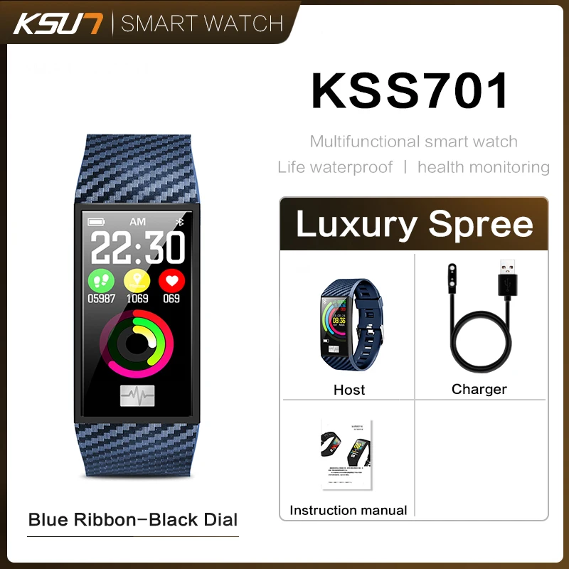 KSS701-BU KSUN KSS701 Смарт-часы фитнес-браслет MiBand Band 3 большой сенсорный экран oled-сообщение частота сердечных сокращений смарт-браслет - Цвет: KSS701-BU