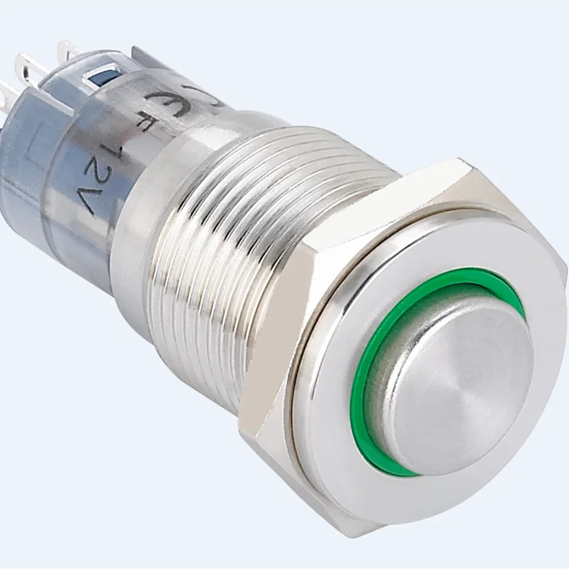 

(Hot !) 16mm High flat head Momentary Latching(2NO2NC) push button switch(PM162H-22E/R/12V/S,CE,ROHS)