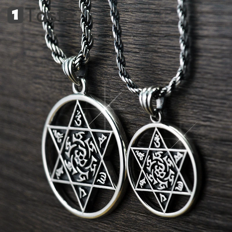 Кулон из 925 пробы серебра с шестью символами и настоящими словами Hexameron для мужчин