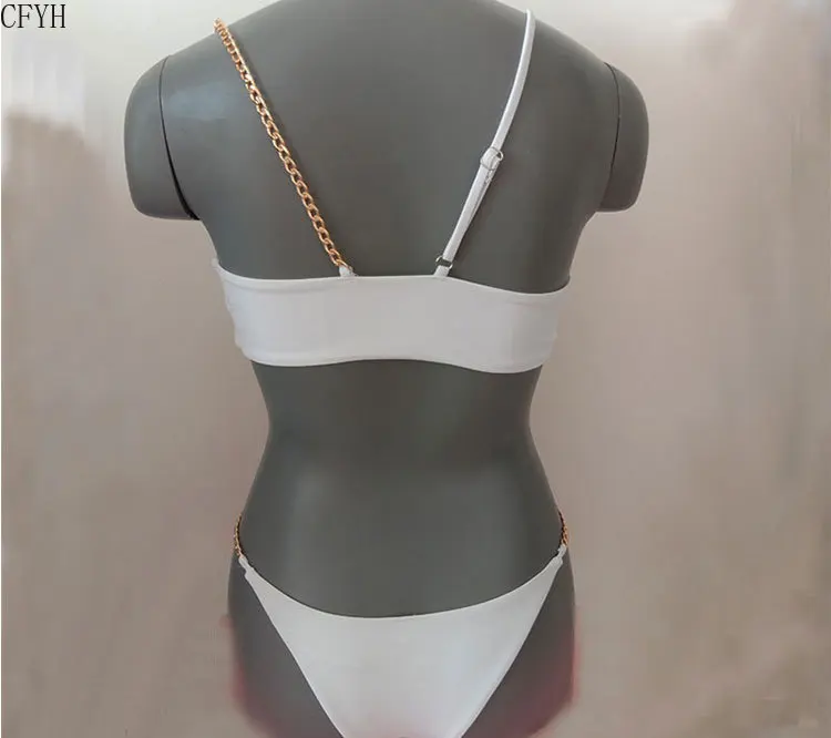 

Sexy Bandeau Bikini Set 2020 Chain Swimsuit Female White Swimwear Women Summer Bathers Bathing Suit Mellatic Biquini