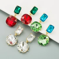 3 colors korean luxury elegant shiny square colorful crystal dangle earrings for women party daily jewelry drop shipping