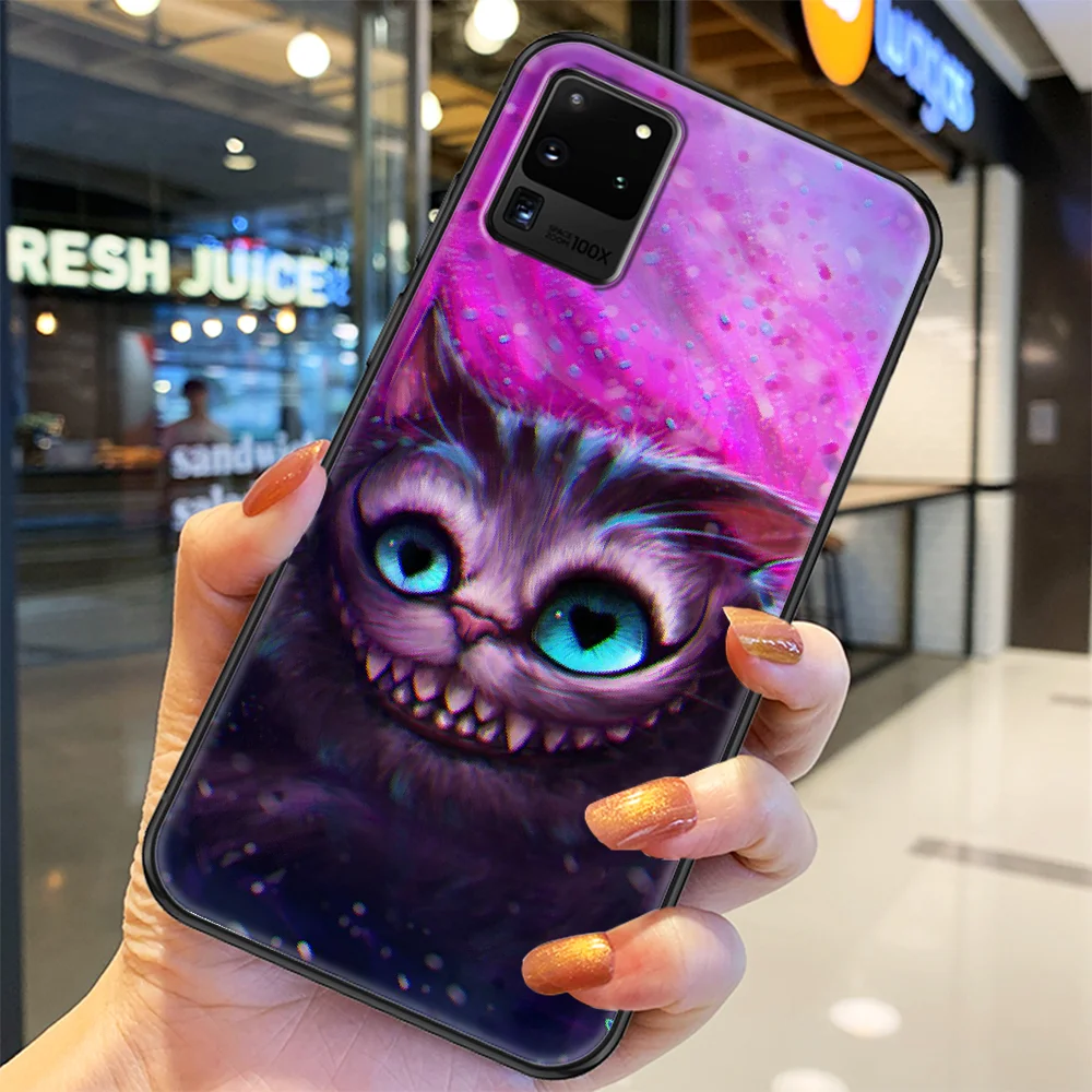 

Cheshire cat Phone case For Samsung Galaxy Note 4 8 9 10 20 S8 S9 S10 S10E S20 Plus UITRA Ultra black 3D cell cover painting