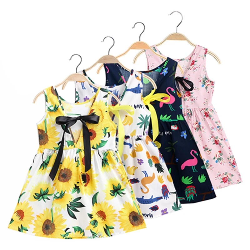 

Cotton Animal Print Sleeveless Dress For Girl Kids Summer Birthday Party Fashion Casual Clothes Children Sundress Princess Dress
