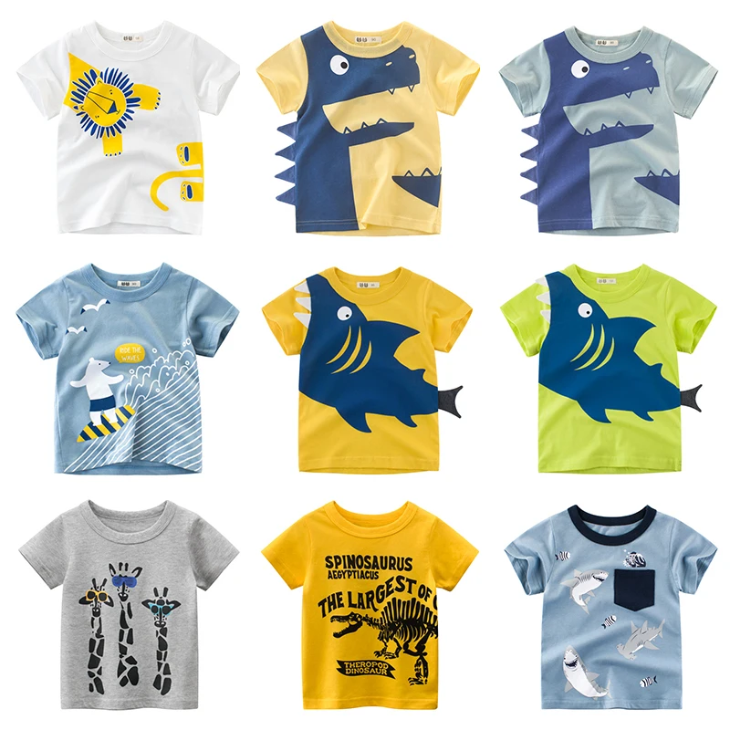 Boys T Shirt Cartoon Animals Baby Boy Girls Children Cotton Tshirt Shark Summer Clothing Dinosaur Print Tee Tops Toddler Clothes