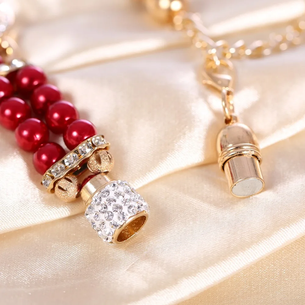 

New Brand Fashion Crystal Rhinestone Women Watch Red Pearl BraceletWatch Fashionwomen Quartz Watch Luxury Accessories RelojMujer