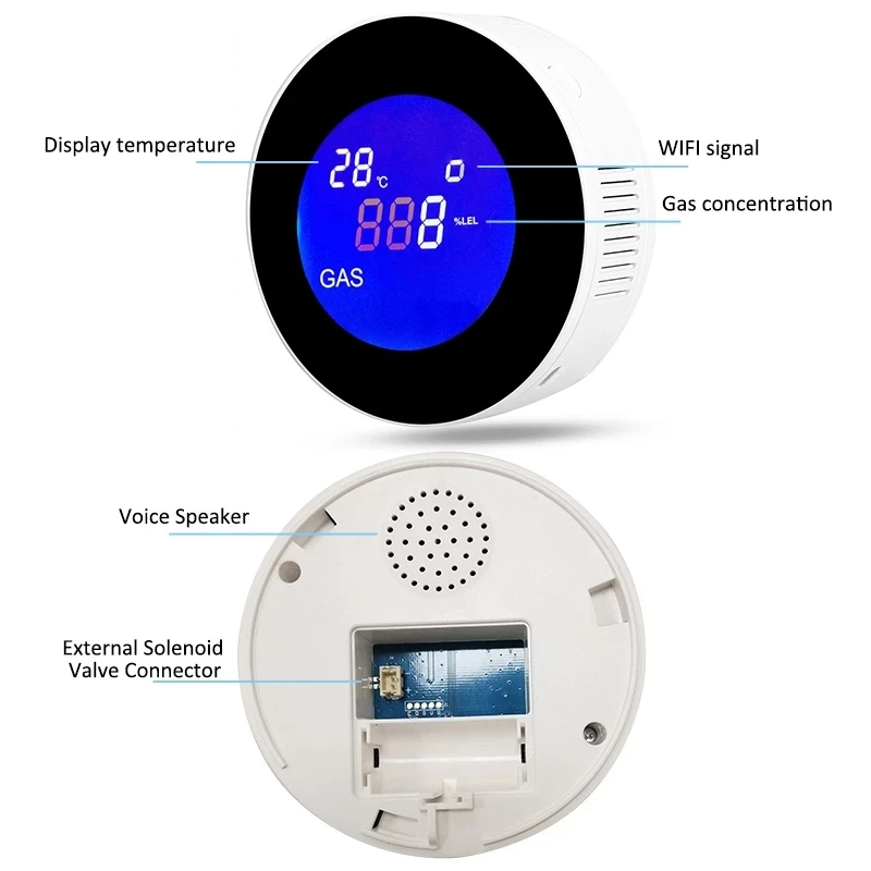 

Tuya Wifi Smart Natural Gas Alarm Sensor with Temperature Function Combustible Gas Leak Detector Display US Plug