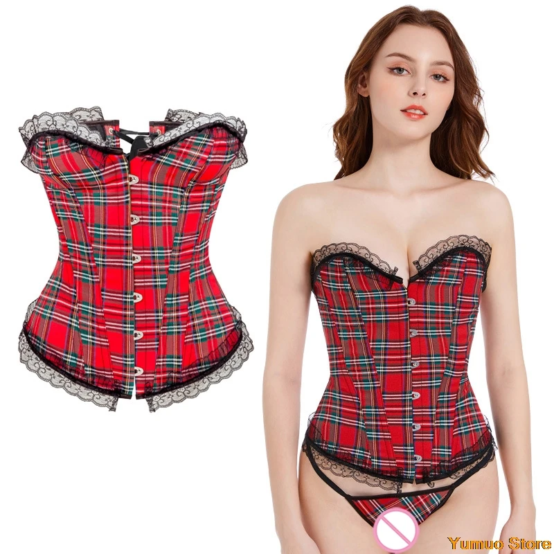 

Новинка 2021, красный корсет в клетку с узором, женское сексуальное нижнее белье, Корректирующее белье, бюстье, топ для похудения, Корректирую...