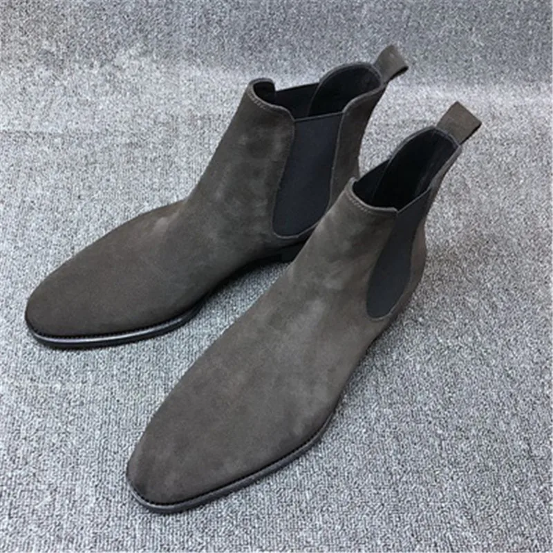 Mens Faux Suede Chelsea Boots High-top Pointed Toe Ankle Walking Shoes Wear Resistant Casual Botas Mujer Size 39-48 | Обувь
