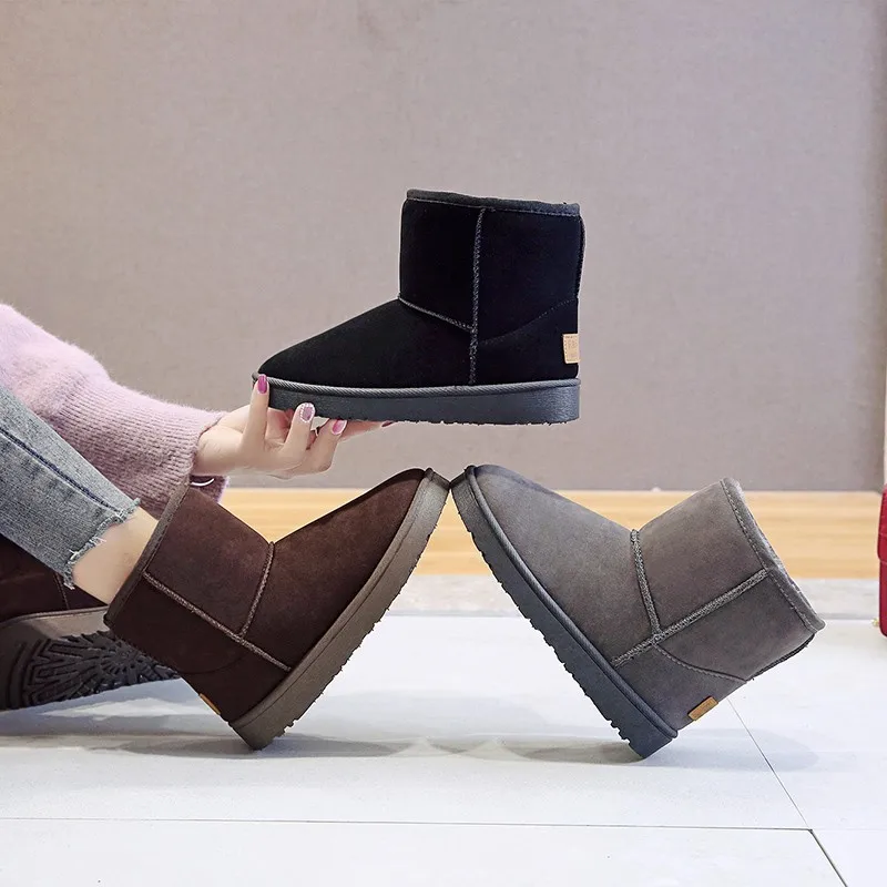 

Winter Boots Women Flats Suede Platform Mid-Calf Keep Warm Snow Boots Fashion Casual Luxury Designer Shoes Botas De Mujer New