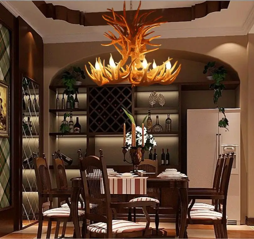

New Europe Country 9 Head Candle Antler Chandelier American Retro Resin Deer Horn Lamps Home Decoration Lighting E14 110-240V