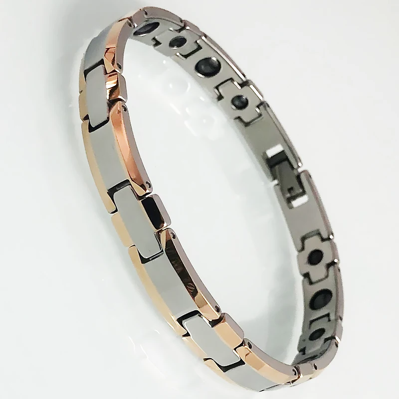 Браслет из вольфрамовой стали под розовое золото для мужчин и женщин магнитный