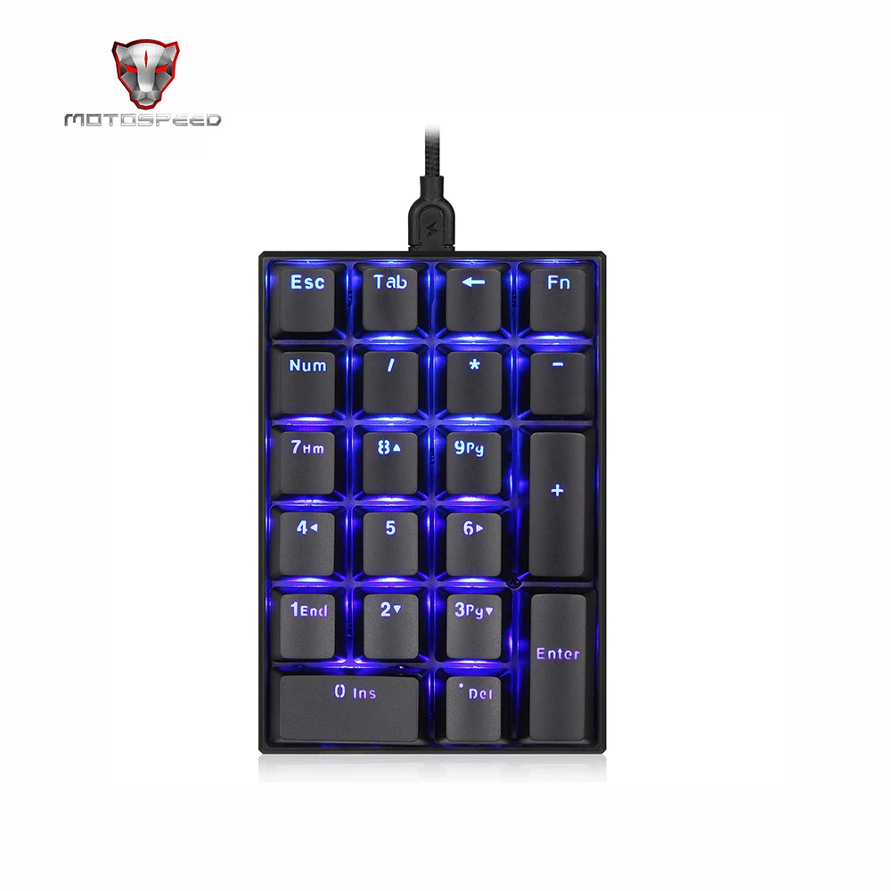 Motospeed K23 клавиатура USB Проводная цифровая механическая 21 клавиша Синяя подсветка