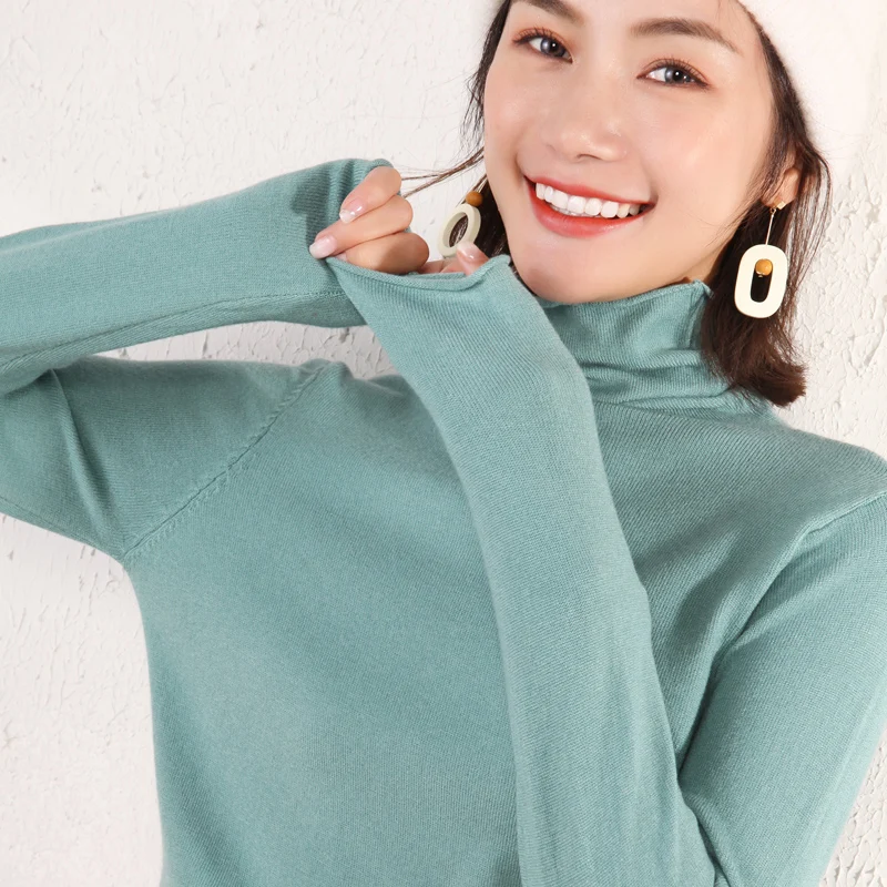 Женский вязаный свитер с высоким воротником ALKMENE облегающий пуловер синего цвета