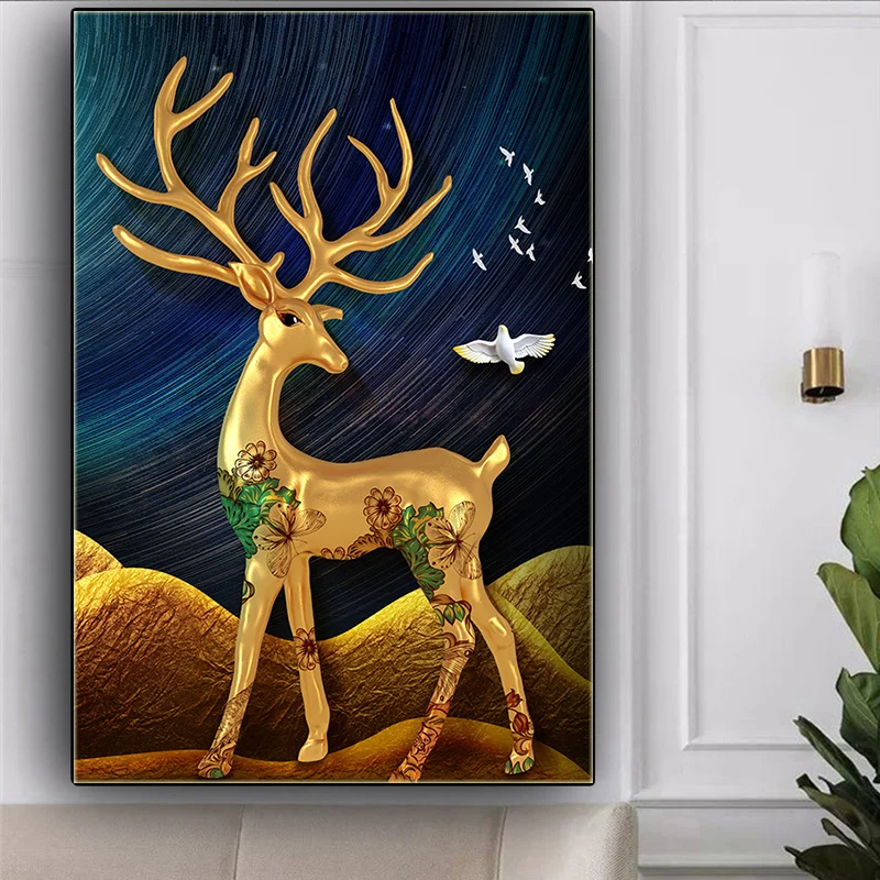 

Christmas Reindeer Elk Wall Art Canvas Painting Nordic Posters And Prints Winter Forest Pictures Room Mural Home Decor