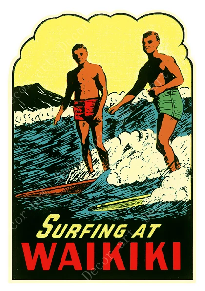 Серфинг в Вайкики Гавайи Америка путешествия холст живопись Винтаж стены крафт