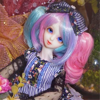 gradient color bjd doll wig13 14 16 double ponytail curly hair with bangs anime wig doll accessories