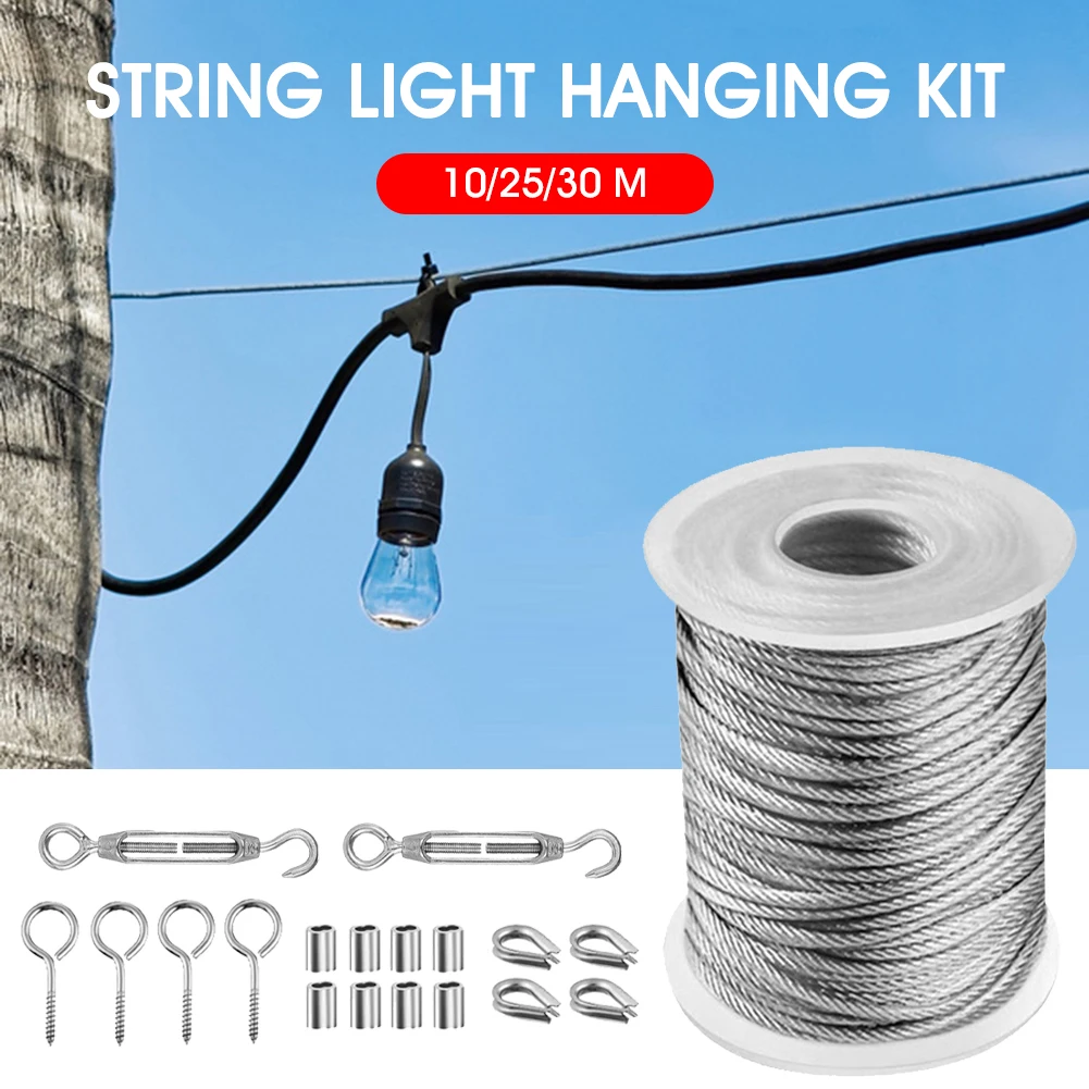 

1 Set Multifunctional Wire Rope Kit Stainless Steel Cable Tent Cord Hanging Clothesline Wire Globe Light Suspension Kit for Sun