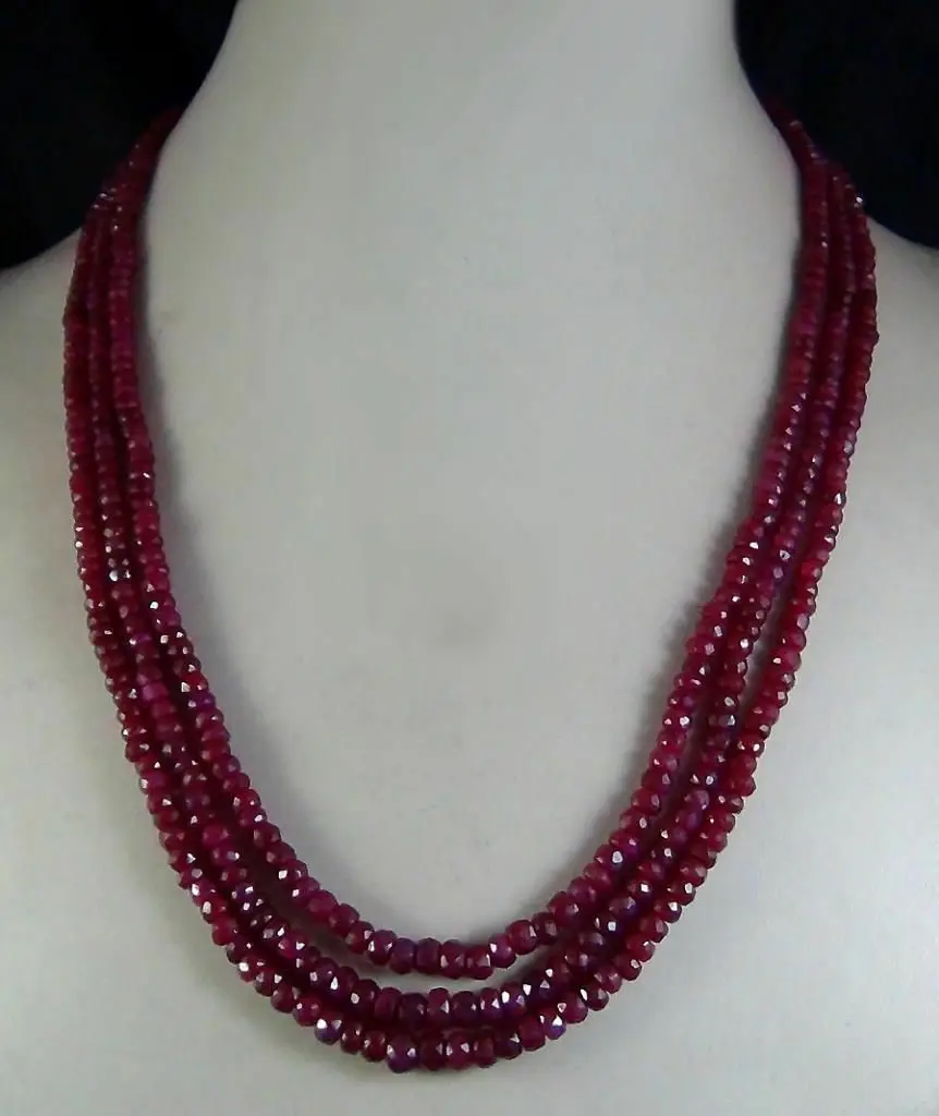 

Натуральный 2x4 мм натуральный рубин ожерелье с гранеными бусами 3 пряди 17 "-19" AAA +