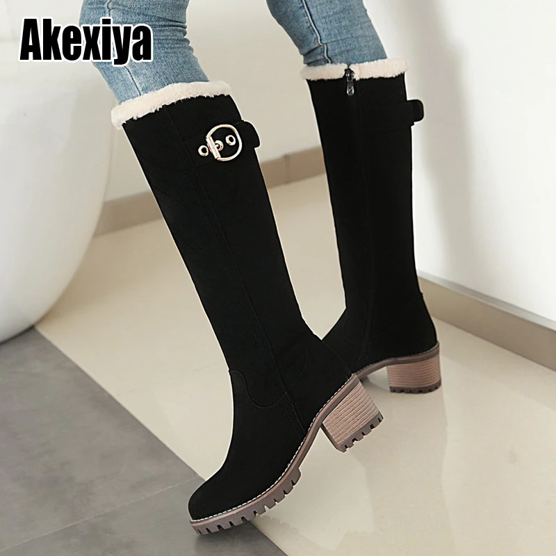 

Women Shoes Winter Plush High Heel Knee High Boots Fashion Platform Zipper Boots Round Toe Snow Boots BC2298