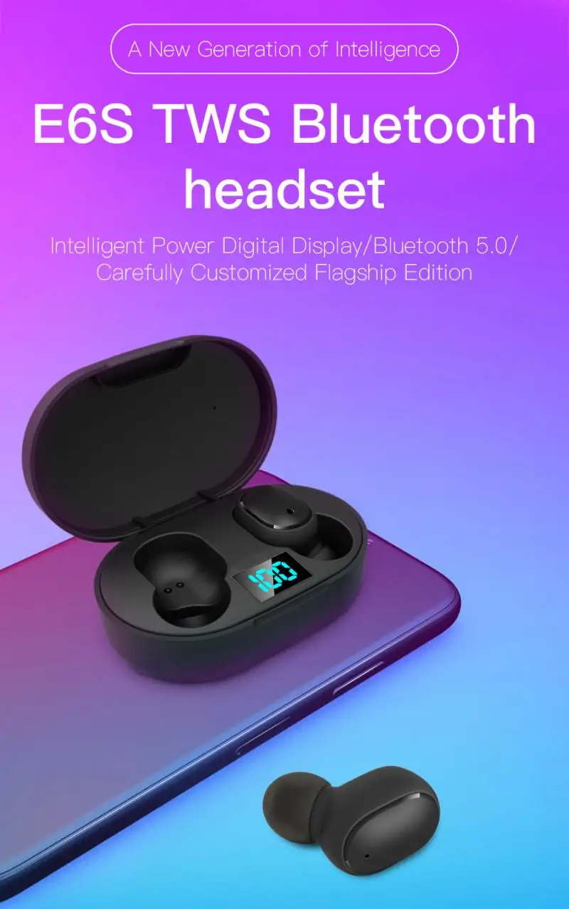 

New E6S Smart Digital Display Bluetooth-compatible Headset With Charging Compartment 6D Stereo Headsets With Microphone