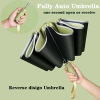 upgraded 90 pints automatic reverse folding umbrella windproof safety led fluorescence strip anti uv parasol for business fully