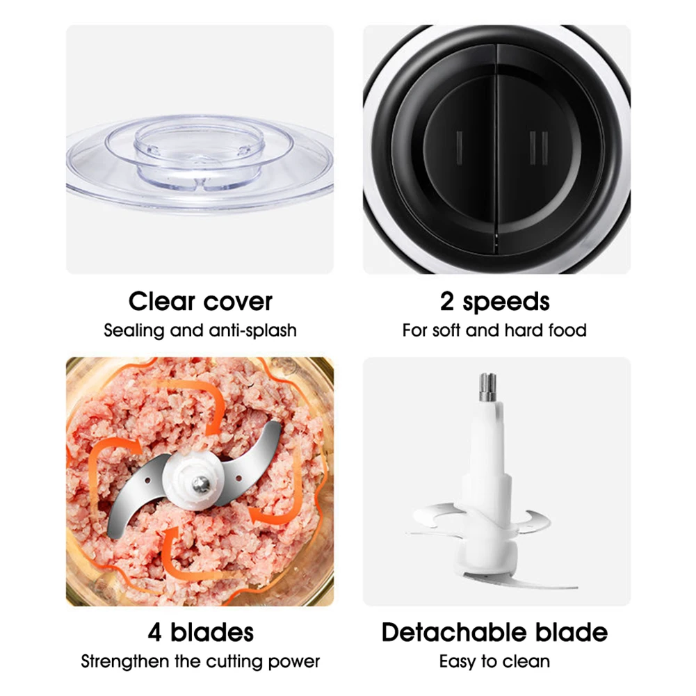 

Multifunctional Electric Meat Grinder Food Processor 2 Speed 300w Electric Chopper 2l Capacity Chopper Small Meat Mincer