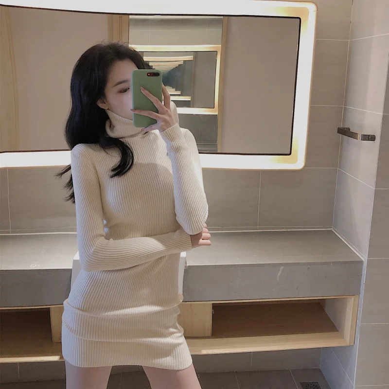 

Real Shot High Collar Autumn and Winter Long Sleeve Tight Waist Wool Tight