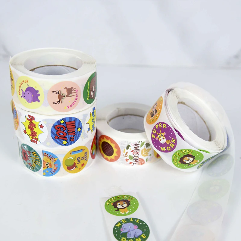 

Cartoon Animal Round Sticker Candy Cookie Gift Child Favor Reward Words Label Sticker For Teacher Encourage Supplies 500pcs/roll