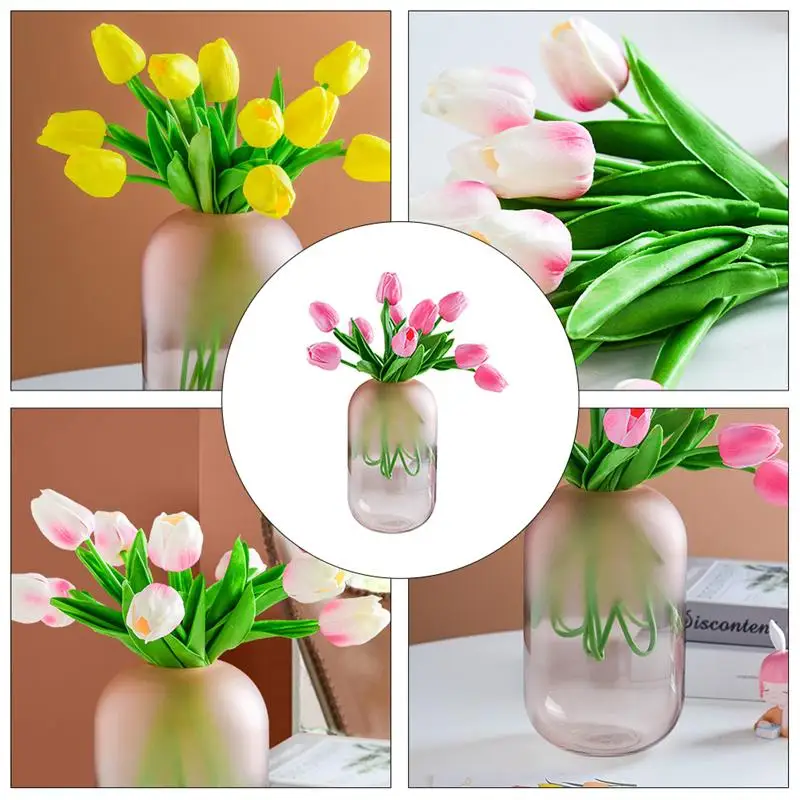 

1 Set Creative Chic Simple Unique Glass Vase Simulation Flowers for Decor Office Home Room