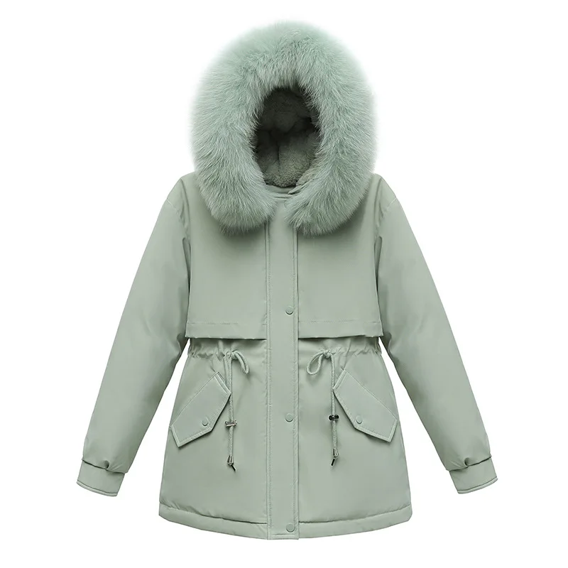 

WEIHAOBANG 2021 Winter New Women's Hooded Artificial Fur Collar Cotton Jackets Ladys Internal Hairiness Solid Cotton Coats