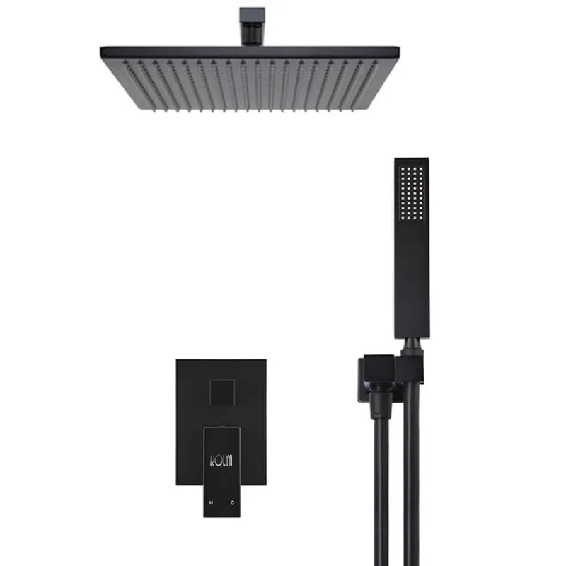 

ROLYA Matte Black Square Style Bathroom Shower Set Mixer Faucet with Hand Shower Set Premium Solid Brass