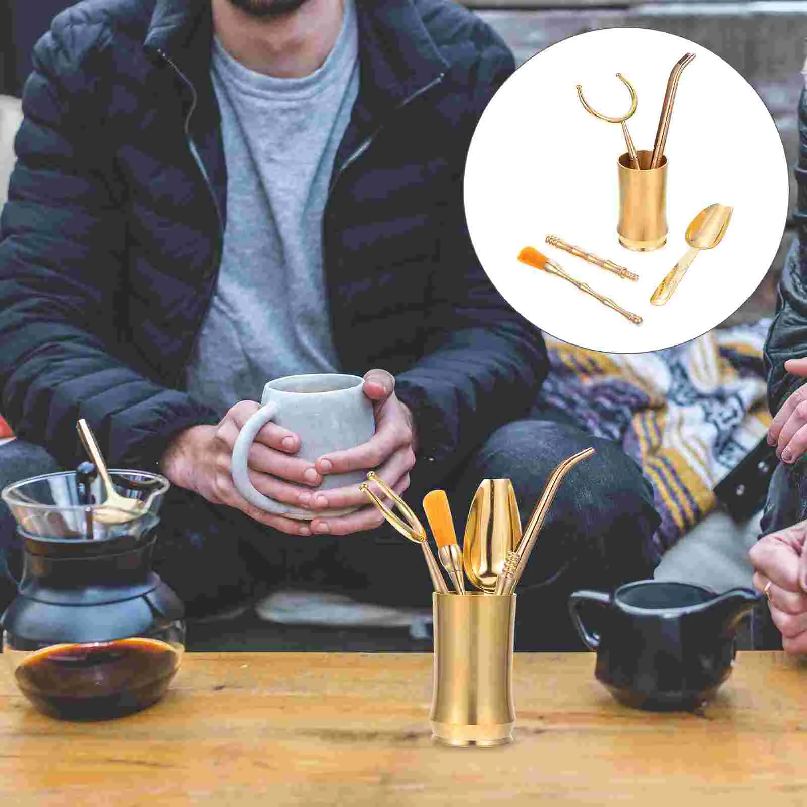 

5 шт. чайный цилиндр, маленькие бутылки, ваза, палочки для еды из чистой меди, канистры (золотистые)