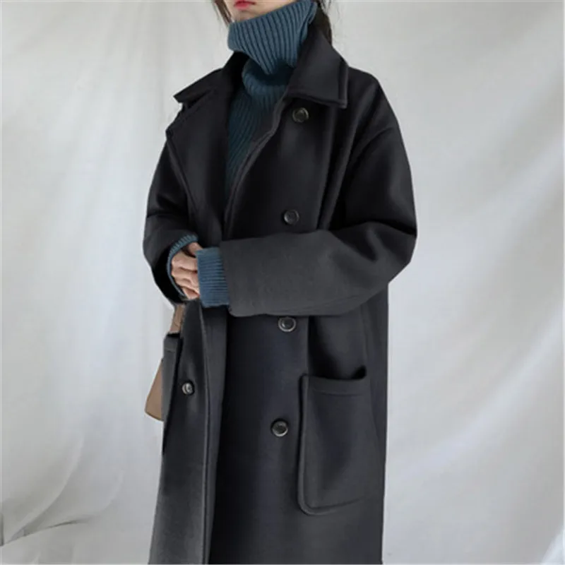 Модное длинное шерстяное пальто для женщин новинка 2021 корейские осенне-зимние