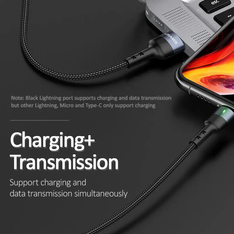 USAMS 3A 4 In 1 Charging Data Cable For iPhone 14 13 12 11 X  8 Micro USB Type C Lighting 3 In 1 Cable For Samsung Huawei Xiaomi
