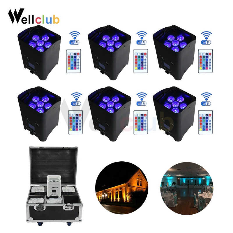 black colors 6 шт. Беспроводная батарея dmx светодиодный светильник RGBWA+ UV 6в1 светодиодный светильник для мытья DJ светильник s Up светильник s IR recmote& WiFi - Испускаемый цвет: black colors