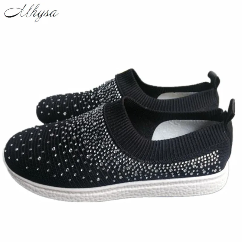 

Mhysa 2020 Spring Women White Sock Sneakers Fashion Bling Casual Vulcanized Flat Shoes Trainers Female Loafers Tenis Feminino