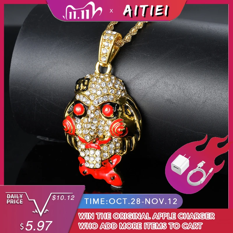 Массивная Подвеска Ожерелье s Iced Out Bling 6ix9ine цепь клоун 69 Tekashi69 пила Billy ожерелье хип