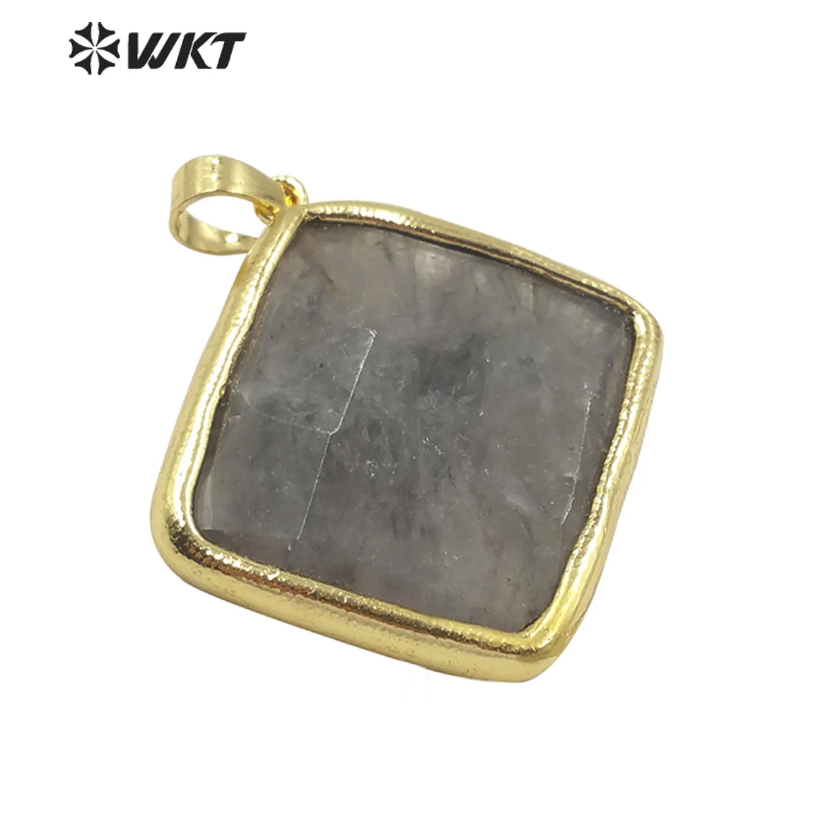 

WT-P1523 WKT Natural Stone Pendant Square Grey Crystal Pendant Gold Electroplated Fashion Vintage Pendant Jewelry Finding