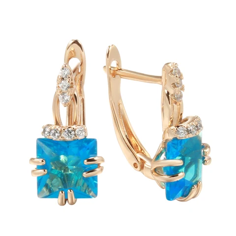 Серьги-подвески Kinel из розового золота 585 пробы с синим цирконием