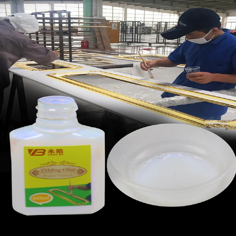 Клей на водной основе 60 мл лак и кисть для золотых листов из фольги бумажный