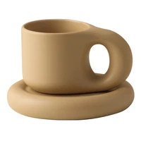 eworld 300 ml creative handmade grease handle mug and oval plate personalized ceramic cup and saucer coffee tea milk cake