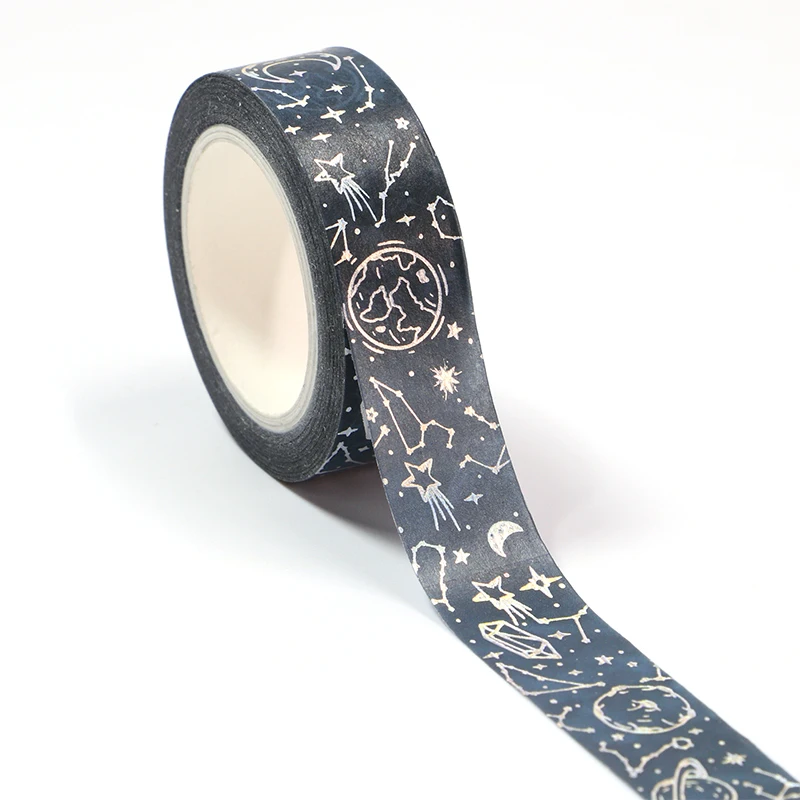 

NEW 1PC 15MM*10m Silver Foil Starry Sky Moon Stars Washi Tape Scrapbooking Masking Tape Office Adhesive Kawaii Stationery