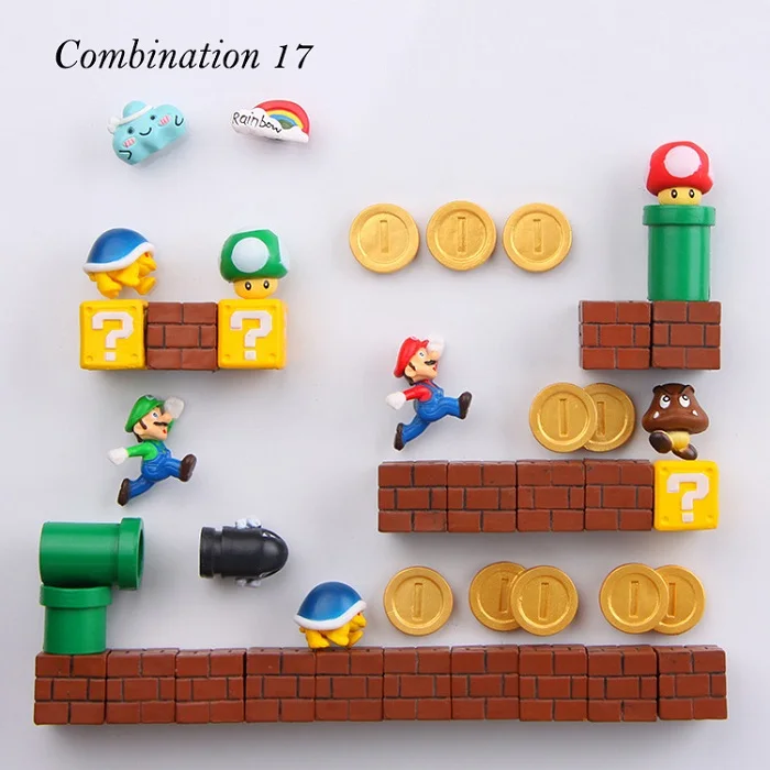 Combination 17 3D Супер Марио Bros магниты на холодильник магнит стикер сообщений мультфильм игровой мультфильм 3D лед коробка Пастер ледяная коробка стикер - Цвет: Combination 17