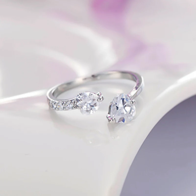 Двойное кольцо-манжета с кубическим цирконием в форме сердца обручальное кольцо