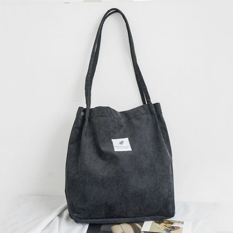 

Women Corduroy Shopping Bag Female Canvas Cloth Shoulder Bag Environmental Storage Handbag Reusable Foldable Eco Grocery Totes