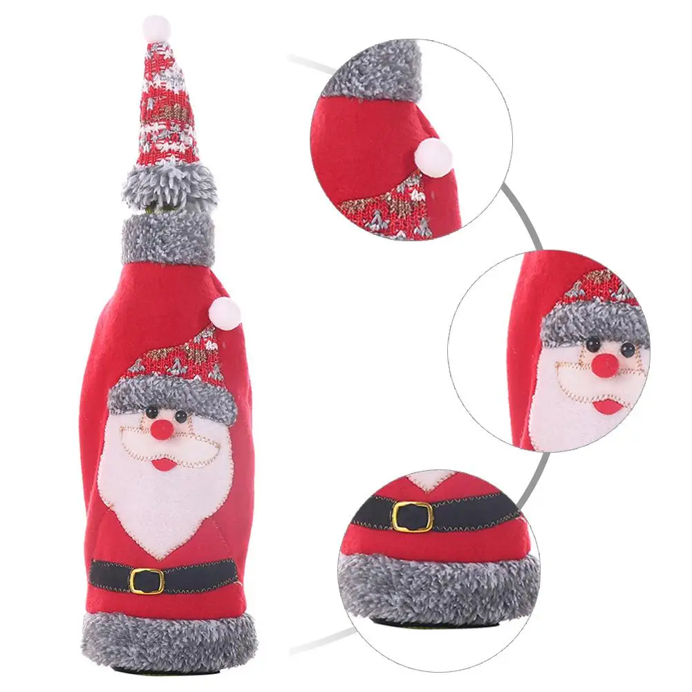 Рождество Новый серый бархат ткань с капюшоном красное вино бутылка набор вина